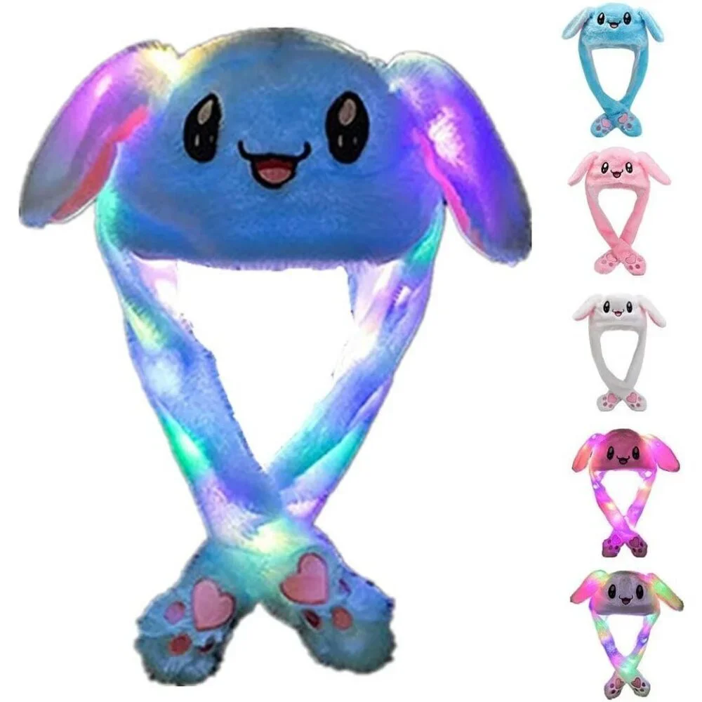Kids Blue Bunny Funny Plush Ears Moving Jumping Rabbit Hats for Christmas
